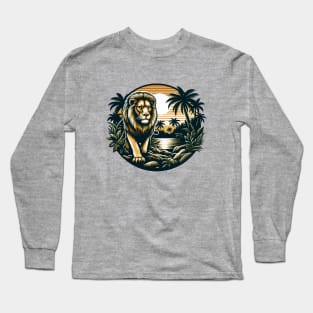 A Proud Lion Prowling A Watering Hole In The Jungle The King of the Jungle Lion Long Sleeve T-Shirt